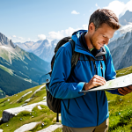 Home 6 Hiking Navigation**
"A fully clothed hiker in appropriate attire, consulting a topographic map and compass in a scenic alpine setting, safe for work, perfect anatomy, natural proportions, professional outdoor photography, clear weather, family-friendly."
**